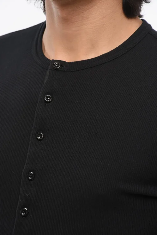 Clearance T-Shirt a Maniche Lunghe in Cotone con Abbottonatura Frontale Uomo Intimo