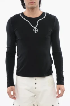 T-shirt A Maniche Lunghe NECKLACE Stampata>Off-White Outlet