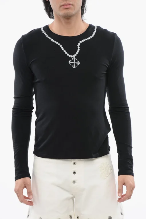 T-shirt A Maniche Lunghe NECKLACE Stampata>Off-White Outlet