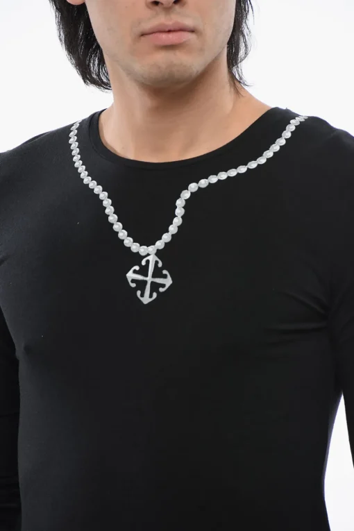 T-shirt A Maniche Lunghe NECKLACE Stampata>Off-White Outlet