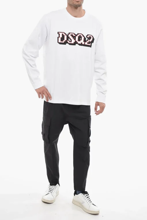 Fashion T-Shirt a Maniche Lunghe Skater Fit con Stampa Logo Uomo T-Shirt