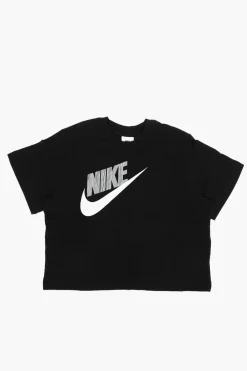 Outlet T-shirt Crop con Logo a Contrasto Abbigliamento