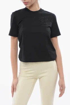 T-shirt Crop Con Logo Ricamato>Palm Angels Best
