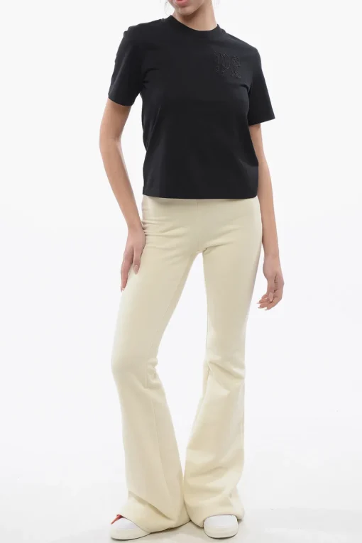 T-shirt Crop Con Logo Ricamato>Palm Angels Best