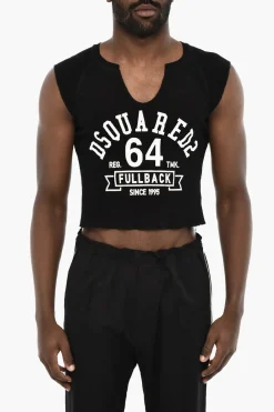 T-shirt Crop con Stampa Logo a Contrasto>Dsquared2 Hot