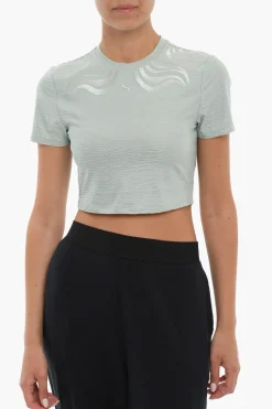 Clearance T-Shirt Crop SNOW TIGER Girocollo con Ricamo Donna T-Shirts E Tops