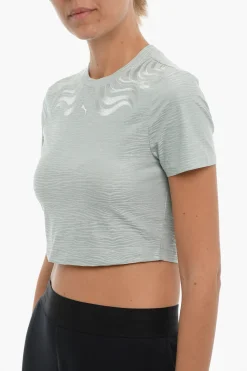 Clearance T-Shirt Crop SNOW TIGER Girocollo con Ricamo Donna T-Shirts E Tops