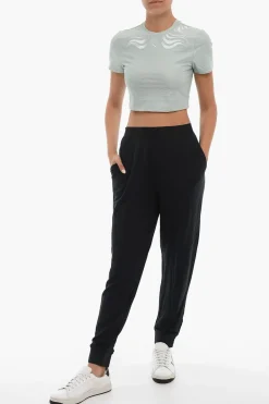 Clearance T-Shirt Crop SNOW TIGER Girocollo con Ricamo Donna T-Shirts E Tops