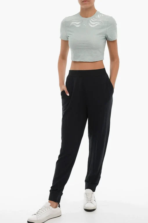 Clearance T-Shirt Crop SNOW TIGER Girocollo con Ricamo Donna T-Shirts E Tops