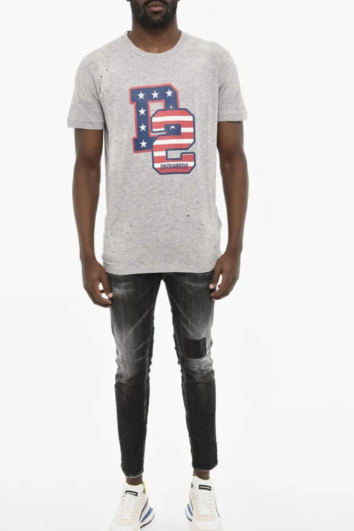 Best T-shirt Effetto Vintage Con Stampa Flag Uomo T-Shirt