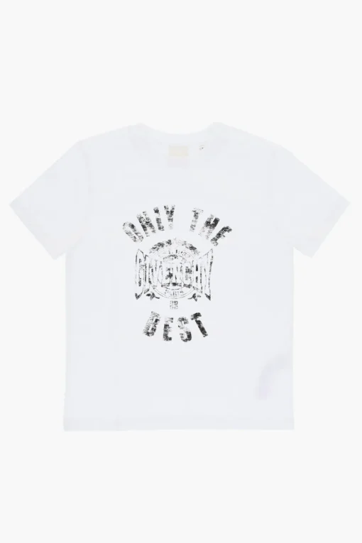 Outlet T-Shirt Gircollo in Tinta Unita con Stampa Frontale Bambino Abbigliamento