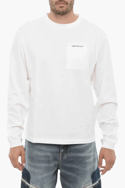Outlet T-shirt Girocollo a Maniche Lunghe con Taschino Uomo T-Shirt