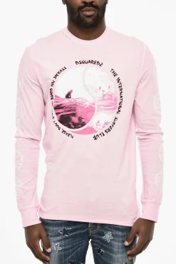 T-shirt Girocollo a Maniche lunghe Effetto Acid Wash>Dsquared2 Sale