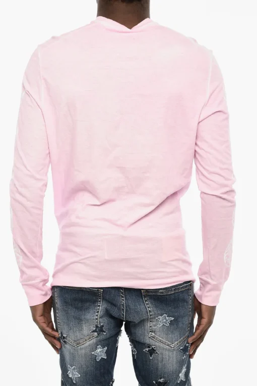 T-shirt Girocollo a Maniche lunghe Effetto Acid Wash>Dsquared2 Sale