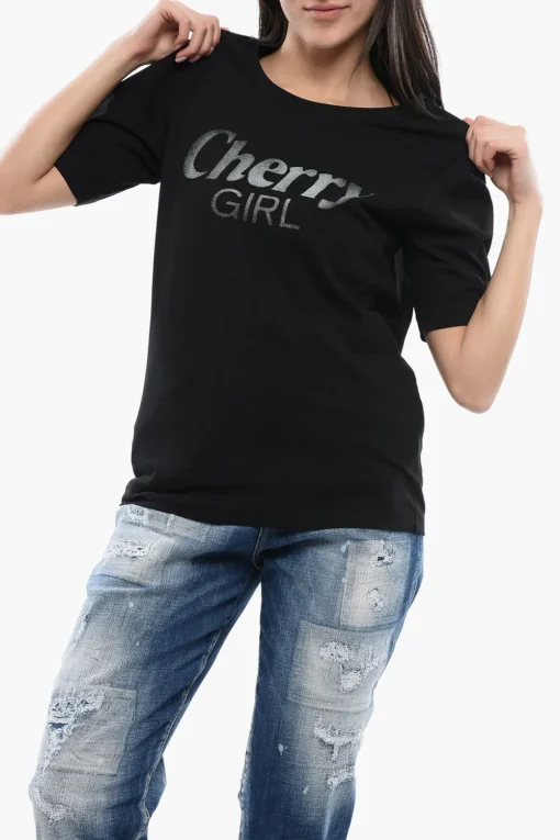 Best T-Shirt Girocollo CHERRY GIRL in Cotone Donna T-Shirts E Tops