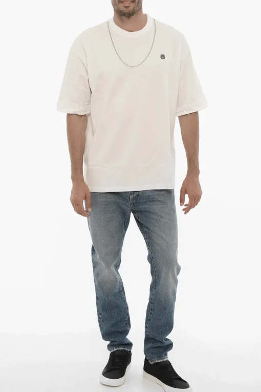 Clearance T-shirt Girocollo con Catena Removibile e Logo Ricamato Uomo T-Shirt