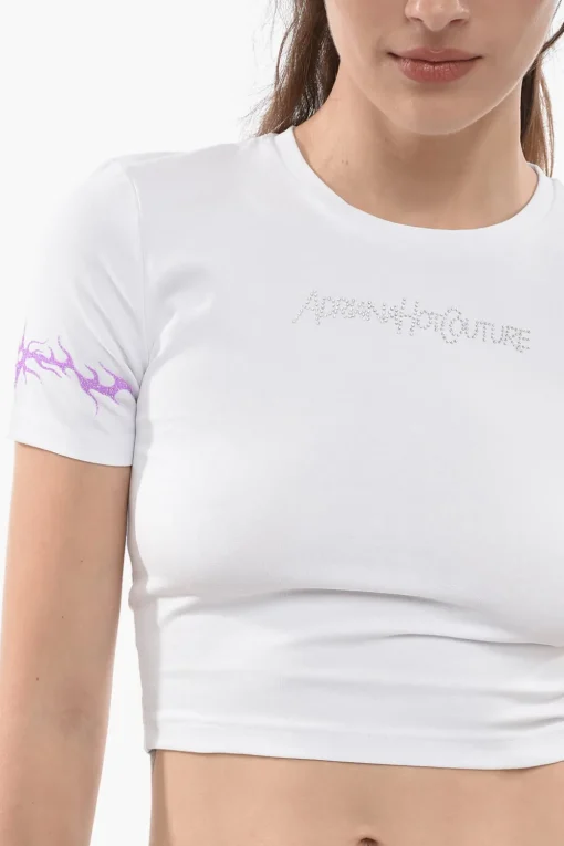 t-shirt Girocollo con Logo in Strass>Adriana Hot Couture Fashion