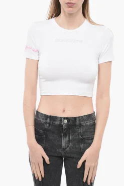 Hot t-shirt Girocollo con Logo in Strass Donna T-Shirts E Tops