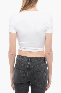 Hot t-shirt Girocollo con Logo in Strass Donna T-Shirts E Tops