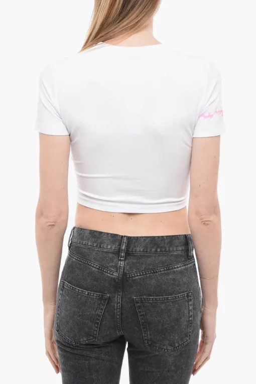Hot t-shirt Girocollo con Logo in Strass Donna T-Shirts E Tops