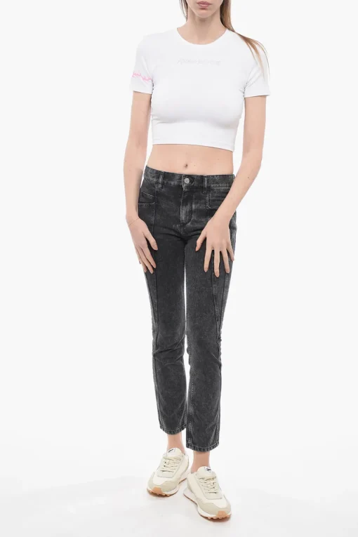 Hot t-shirt Girocollo con Logo in Strass Donna T-Shirts E Tops