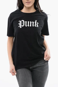 Best T-shirt Girocollo con Stampa PUNK A Contrasto Donna T-Shirts E Tops