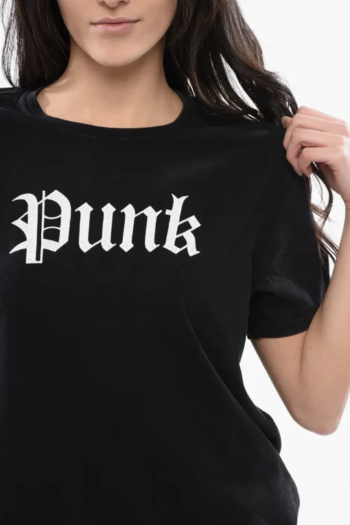 Best T-shirt Girocollo con Stampa PUNK A Contrasto Donna T-Shirts E Tops