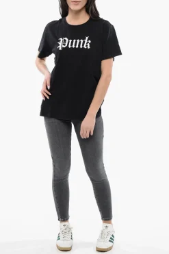 Best T-shirt Girocollo con Stampa PUNK A Contrasto Donna T-Shirts E Tops