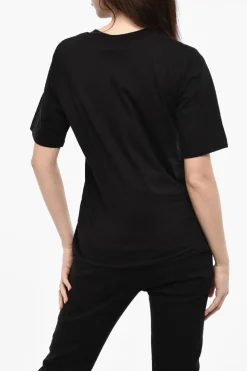 Hot T-shirt Girocollo Con Stampa Glitter Donna T-Shirts E Tops