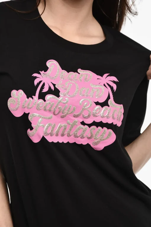 Hot T-shirt Girocollo Con Stampa Glitter Donna T-Shirts E Tops