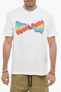 T-Shirt Girocollo con Stampa Logo Multicolor>Dsquared2 Online