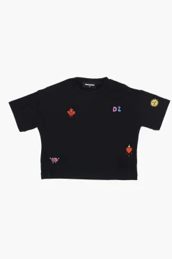 T-shirt Girocollo Crop con Ricami>Dsquared2 Kids Best