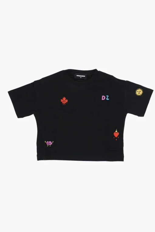 T-shirt Girocollo Crop con Ricami>Dsquared2 Kids Best