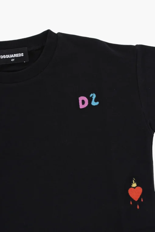 T-shirt Girocollo Crop con Ricami>Dsquared2 Kids Best