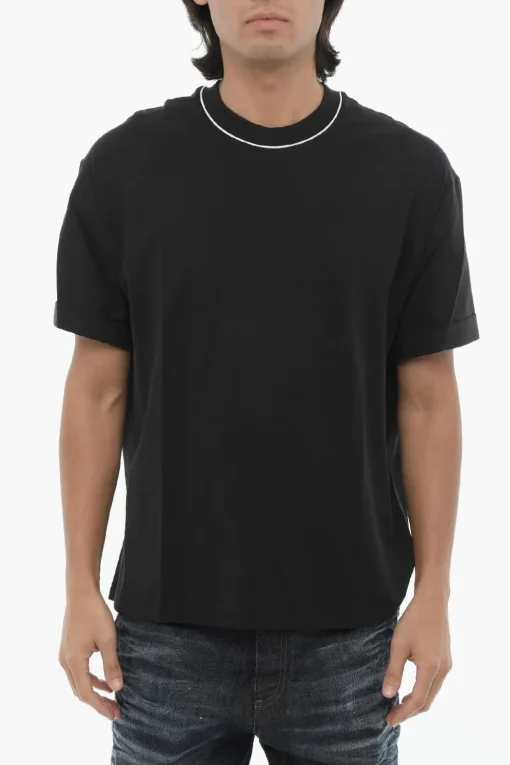 T-Shirt Girocollo Easy Fit in Tinta Unita con Maniche a Camicia>Neil Barrett New