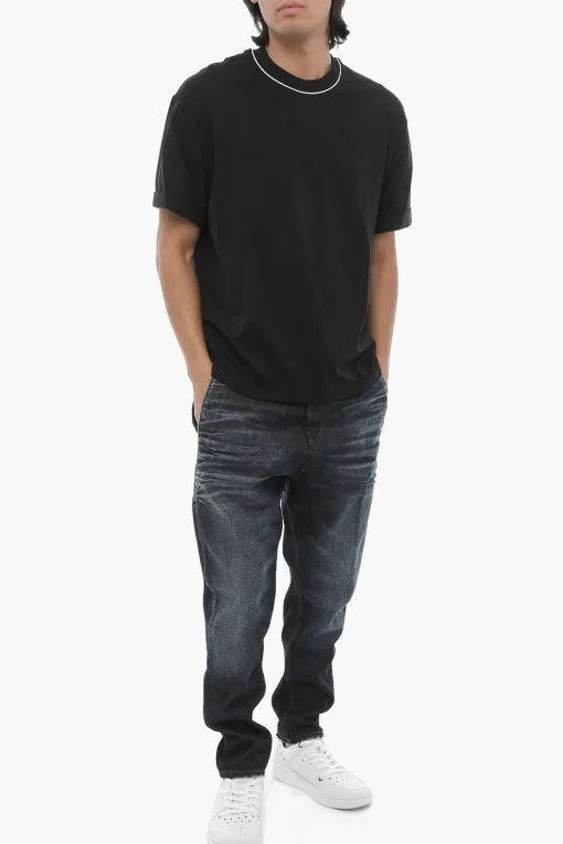 T-Shirt Girocollo Easy Fit in Tinta Unita con Maniche a Camicia>Neil Barrett New