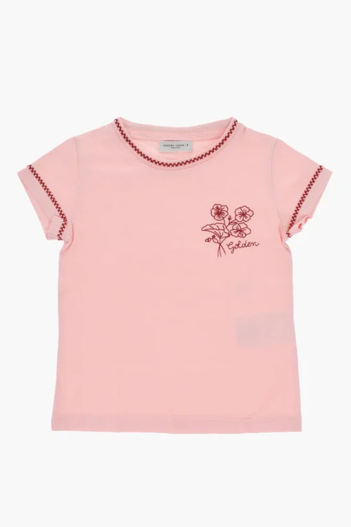 New T-shirt Girocollo EDNA In Cotone con Ricamo Fiori Abbigliamento
