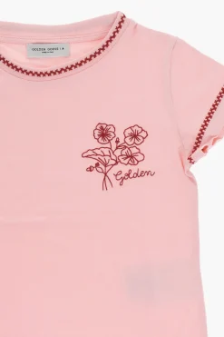 New T-shirt Girocollo EDNA In Cotone con Ricamo Fiori Abbigliamento