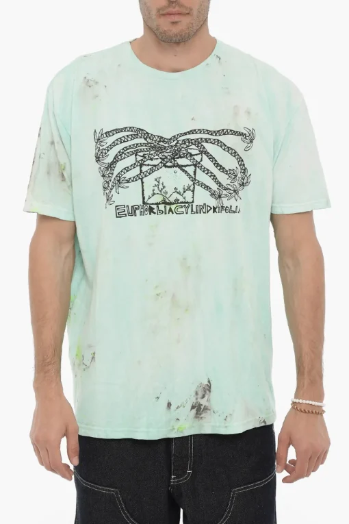 Best T-Shirt Girocollo Effetto Sporco con Stampa sul Fronte Uomo T-Shirt