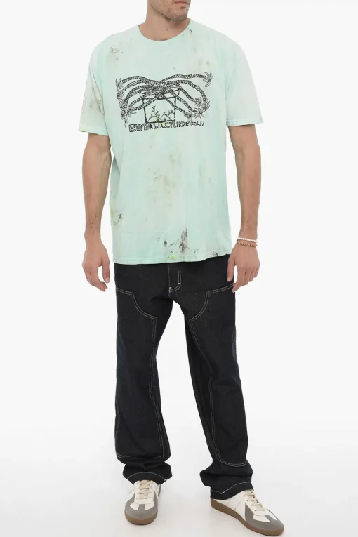 Best T-Shirt Girocollo Effetto Sporco con Stampa sul Fronte Uomo T-Shirt
