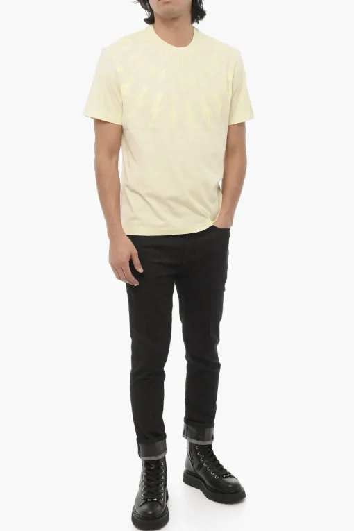 Online T-shirt Girocollo FAIRISLE THUNDERBOLT Slim Fit con Stampa Tono su Tono Uomo T-Shirt