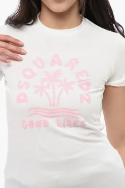 T-Shirt Girocollo GOOD VIBES con Stampa></noscript>Dsquared2 Clearance
