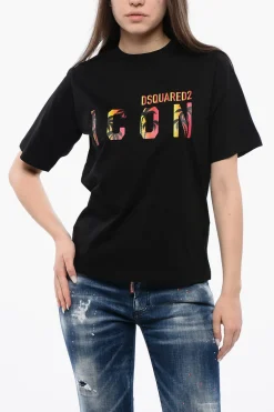 T-shirt Girocollo ICON In Cotone con Stampa Sfumata>Dsquared2 Discount