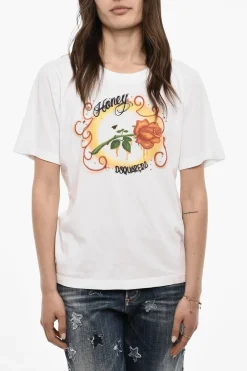 T-shirt Girocollo In Cotone Stampata>Dsquared2 Discount