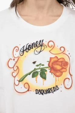 T-shirt Girocollo In Cotone Stampata></noscript>Dsquared2 Discount