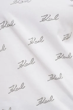 T-shirt Girocollo In Cotone con Logo in Strass All-Over></noscript>Karl Lagerfeld Online