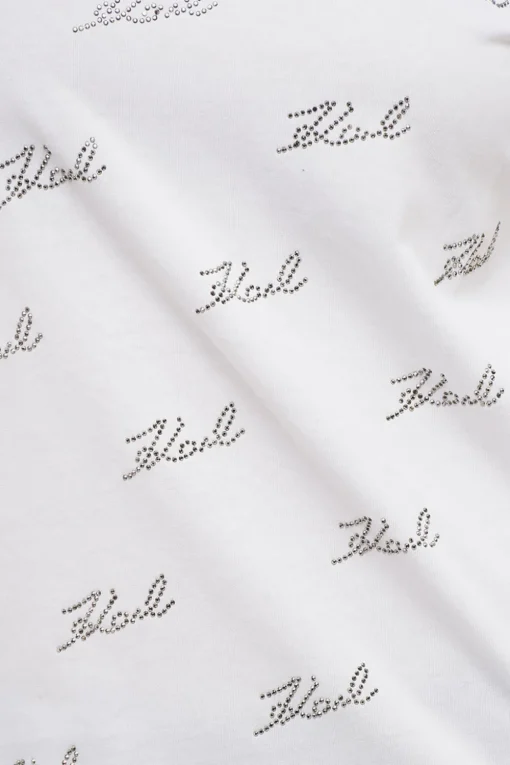 T-shirt Girocollo In Cotone con Logo in Strass All-Over>Karl Lagerfeld Online