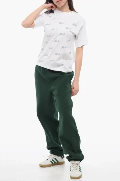 T-shirt Girocollo In Cotone con Logo in Strass All-Over></noscript>Karl Lagerfeld Online