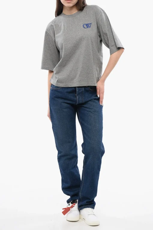 T-shirt Girocollo in Cotone a Tinta Unita>Off-White Fashion