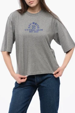 T-shirt Girocollo in Cotone con Logo Stampato>Off-White Hot